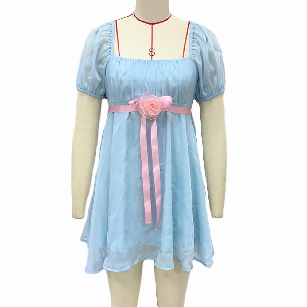 SOLILOQUY Women Girls Halloween Twins Costume Puff Sleeve Square Neck Blue Babydoll Lolita Dress Halloween Cosplay Outfits - Image 3