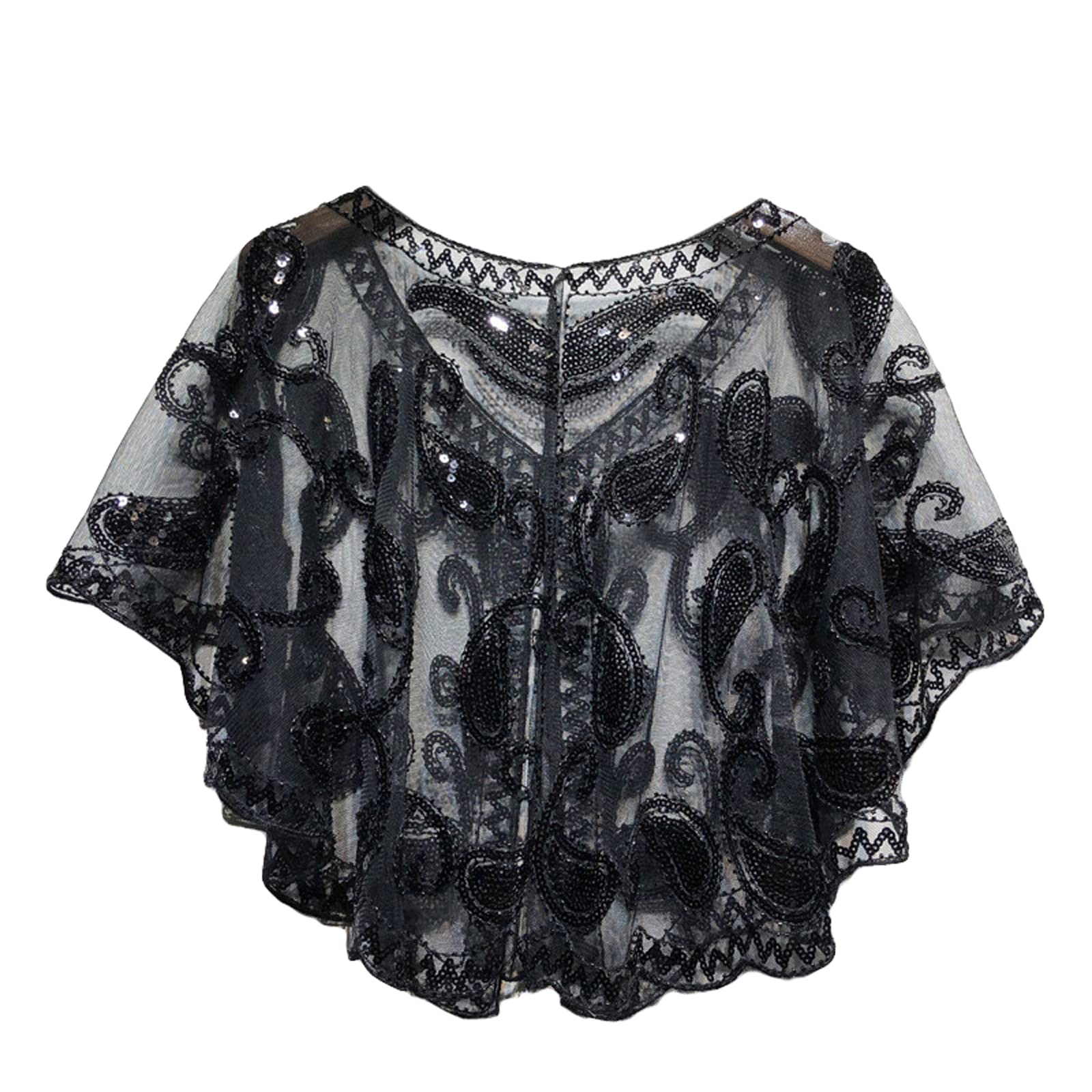 SOLILOQUY Women Sequin Sheer Mesh Cape Ruffle Sleeve Open Front Bolero Shrug Elegant Shawl Wrap Bridal Cover Up Evening Party - Image 3