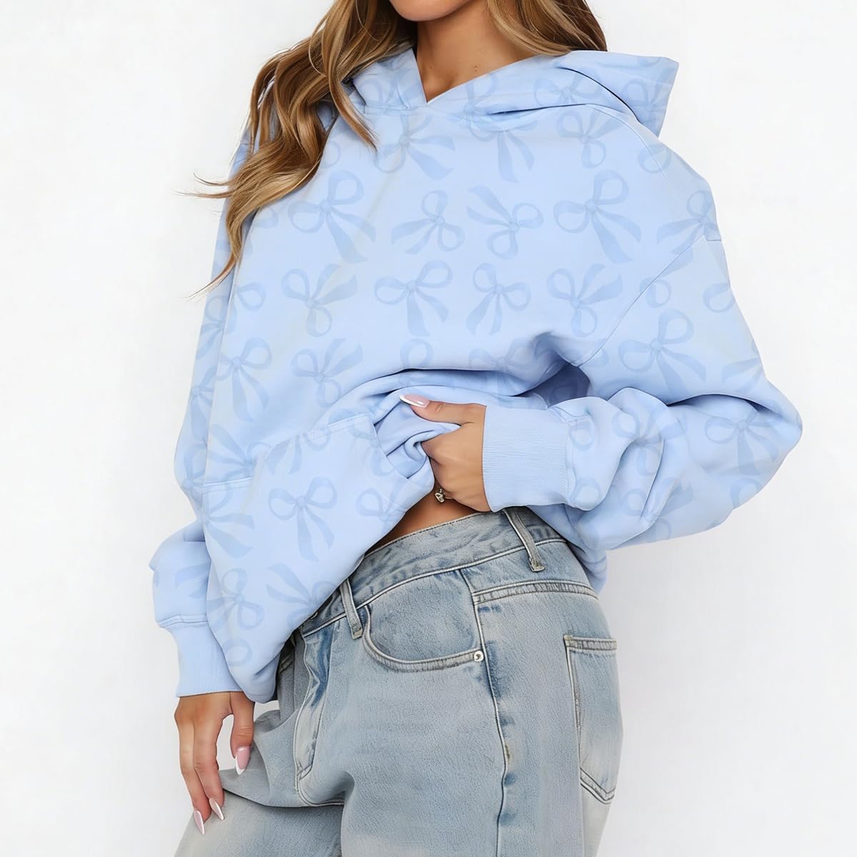 SOLILOQUY Women Y2K Oversized Bow Hoodie Sweatshirt Loose Casual Long Sleeve Pullover with Kangaroo Pocket Preppy Streetwear - Image 5