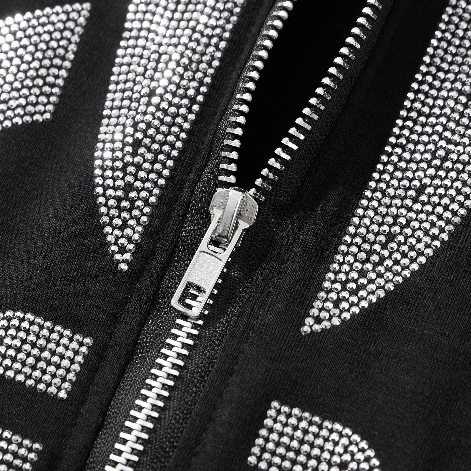 SOLILOQUY Women Y2K Zip-up Hoodie Gothic Rhinestone Graphic Long Sleeve Crop Hooded Jacket Fall Sweatshirt Hoodie Top - Image 5