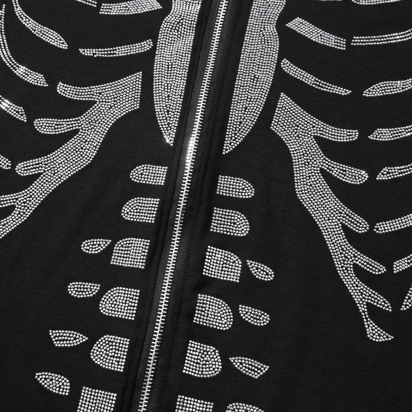 SOLILOQUY Women Y2K Zip-up Hoodie Gothic Rhinestone Graphic Long Sleeve Crop Hooded Jacket Fall Sweatshirt Hoodie Top - Image 6