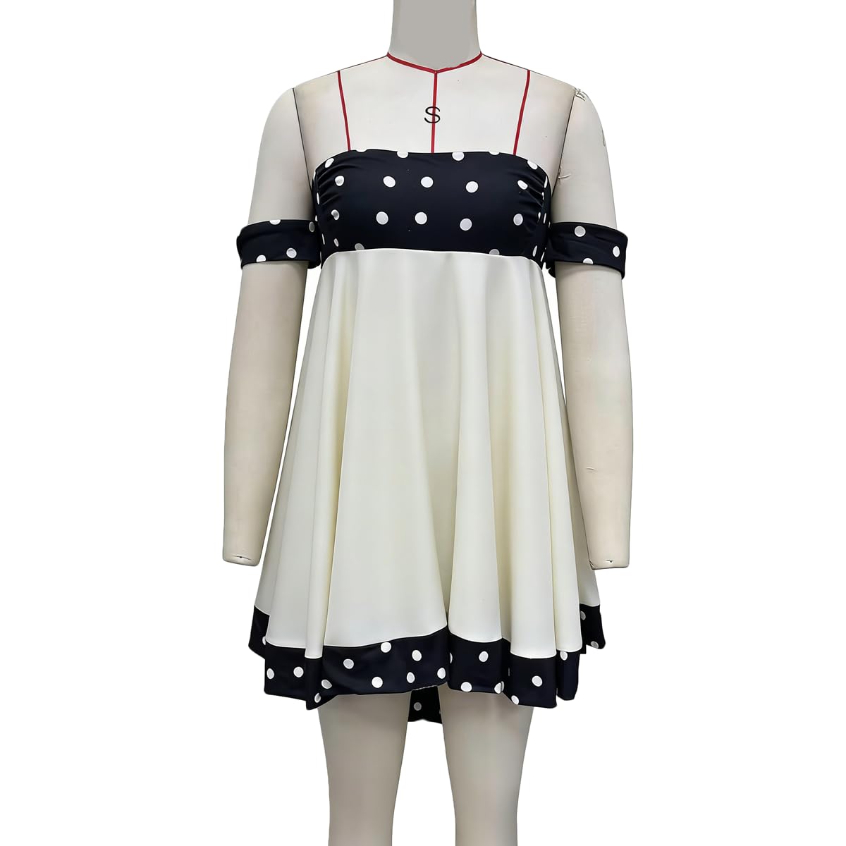 Women Polka Dot Off Shoulder Mini Dress Vintage Strapless High Low Hem A Line Flowy Babydoll Dress for Party Club - Image 6