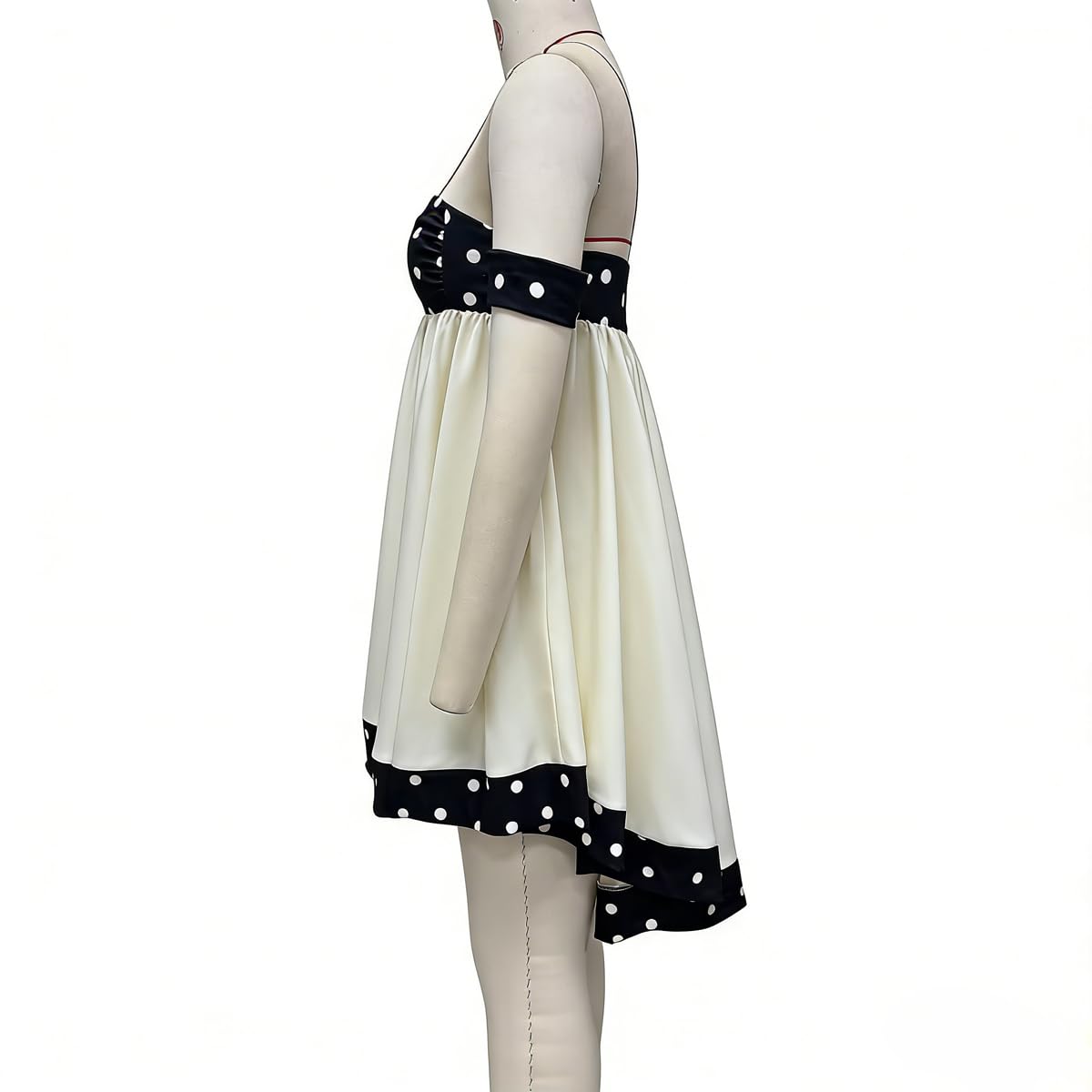 Women Polka Dot Off Shoulder Mini Dress Vintage Strapless High Low Hem A Line Flowy Babydoll Dress for Party Club - Image 7