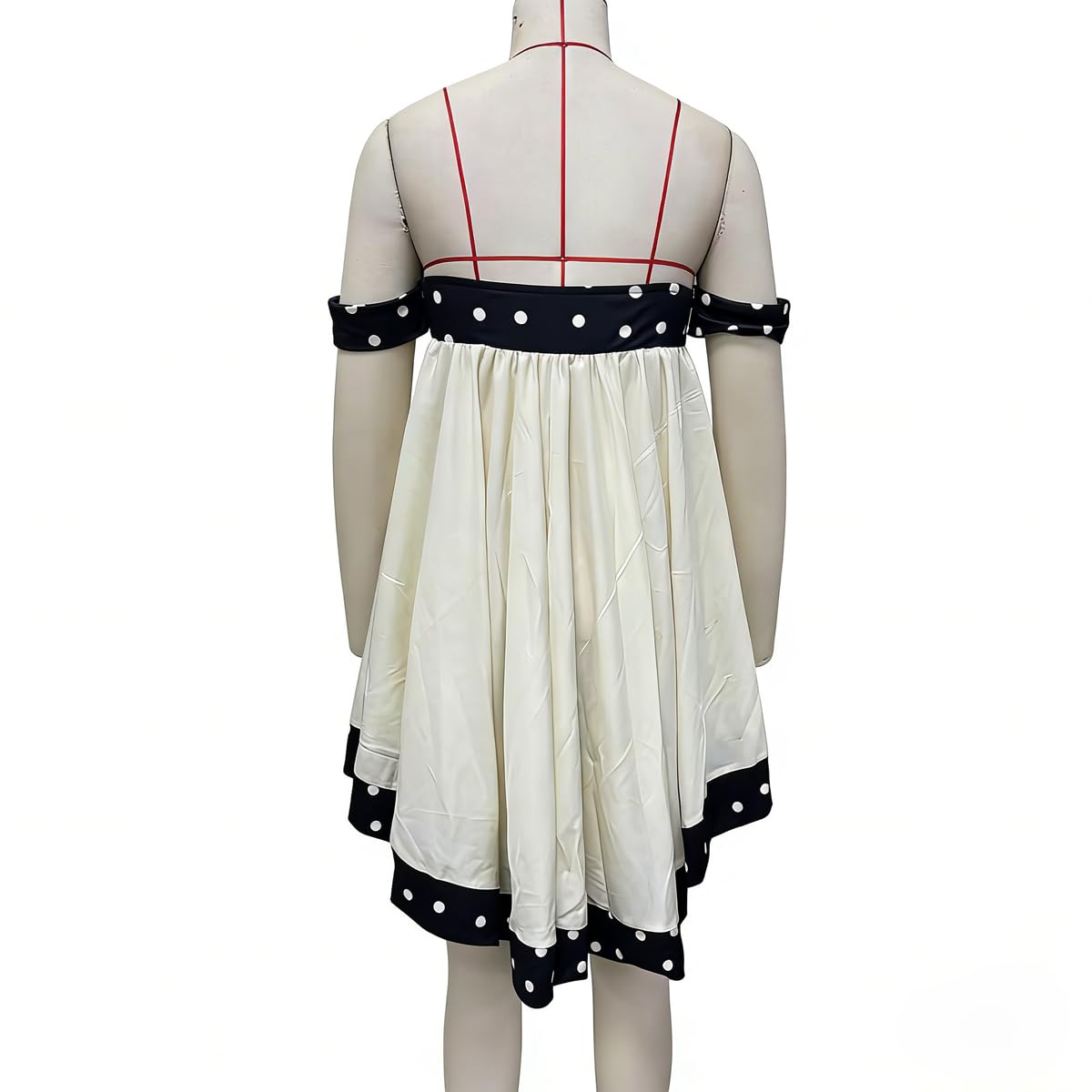 Women Polka Dot Off Shoulder Mini Dress Vintage Strapless High Low Hem A Line Flowy Babydoll Dress for Party Club - Image 8