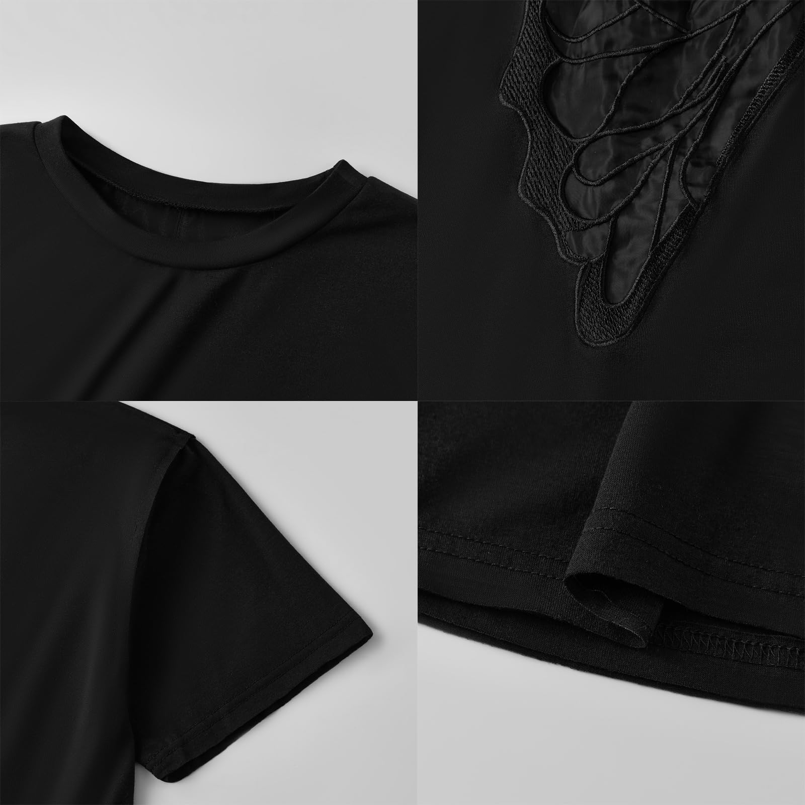 Women's Butterfly Embroidery Back Oversized T-Shirt Y2K Crew Neck Short Sleeve Sheer Mesh Cut Out Casual Summer Tee - Image 5