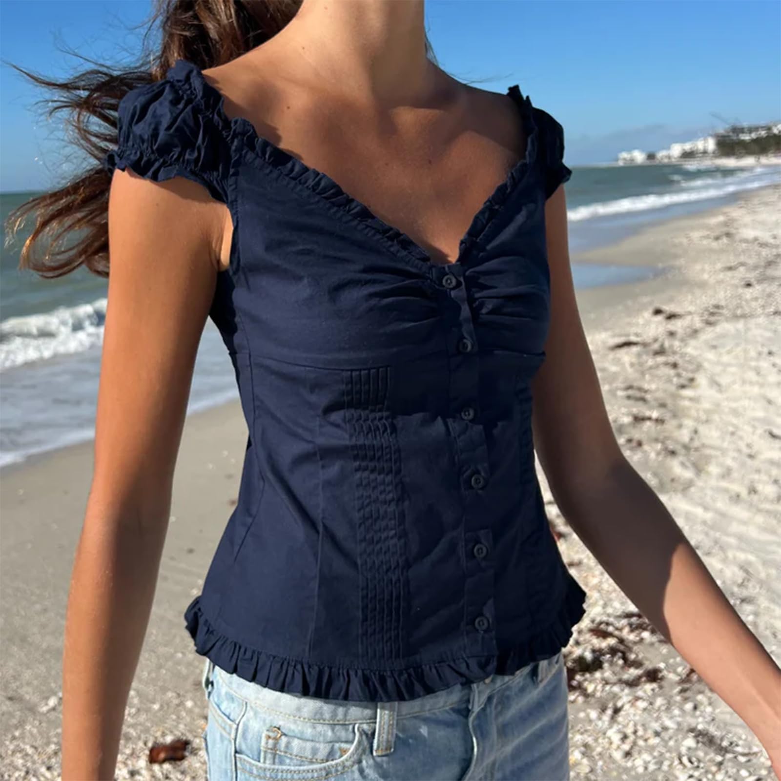 Women Y2K Fairy Button Up Shirt Cute Short Sleeve Blouse Grunge Crop Top 90S Vintage Coquette Top E-Girl Streetwear - Image 3