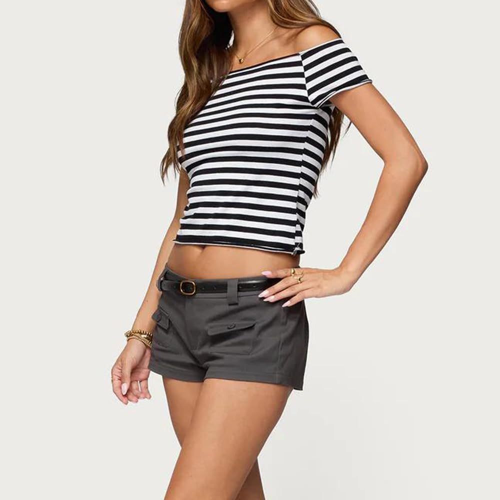 Women Y2K Off Shoulder T-Shirt Number Graphic Short Sleeve Jersey Crop Top Summer Baby Tee Aesthetic Going Out Top - Image 3