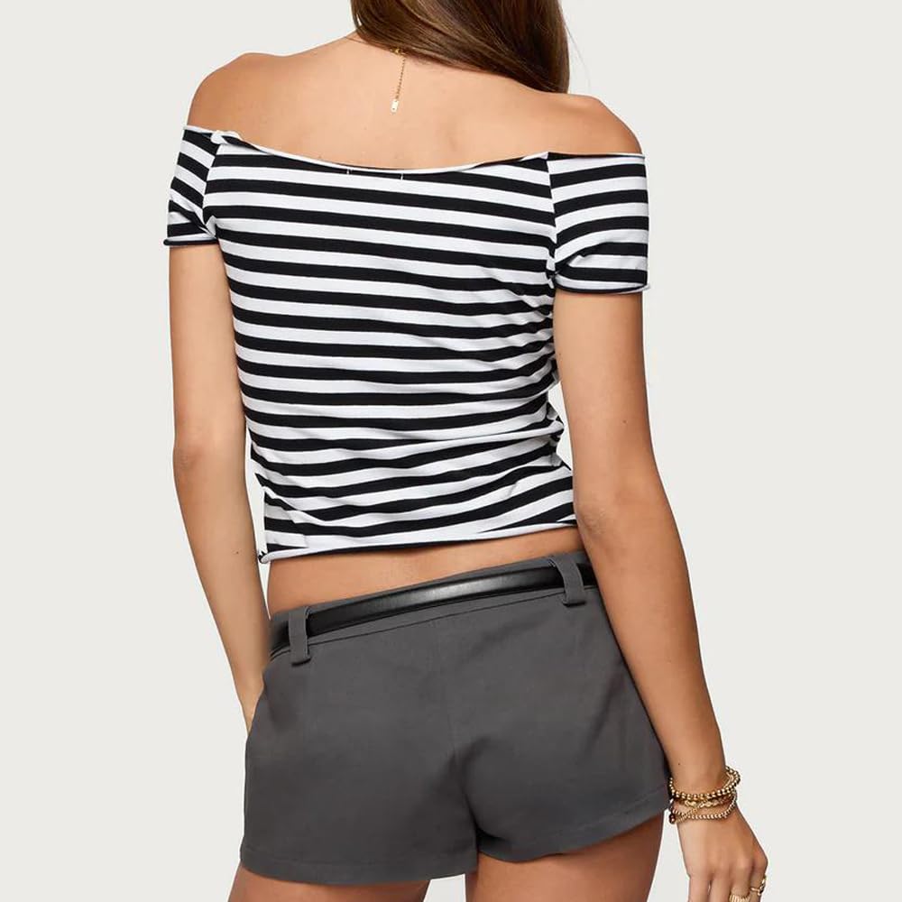 Women Y2K Off Shoulder T-Shirt Number Graphic Short Sleeve Jersey Crop Top Summer Baby Tee Aesthetic Going Out Top - Image 4