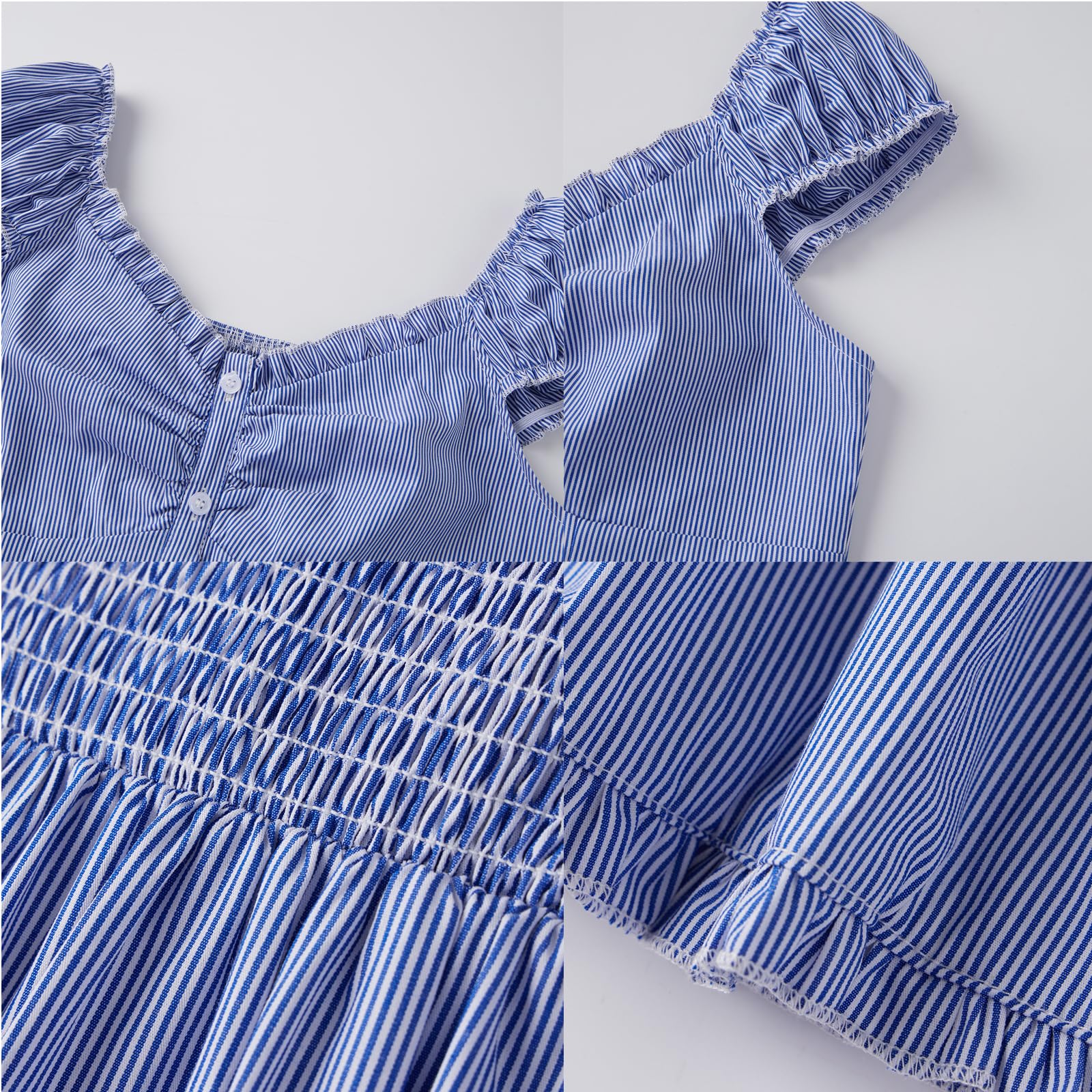 Women Y2K Ruffle Trim Crop Top Sweetheart Neck Button Ruched Bust Smocked Puff Sleeve Blouse Coquette Going Out Top - Image 6