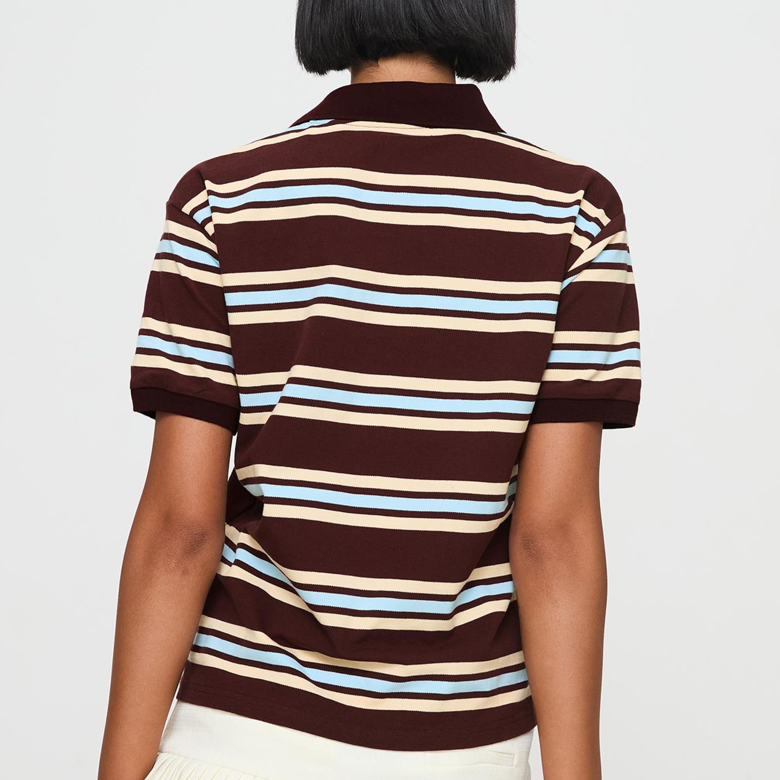 Women Y2K Rugby Polo Shirt 00S Grunge Collared Button V Neck Short Sleeve Striped Preppy Pullover Tops Streetwear - Image 5