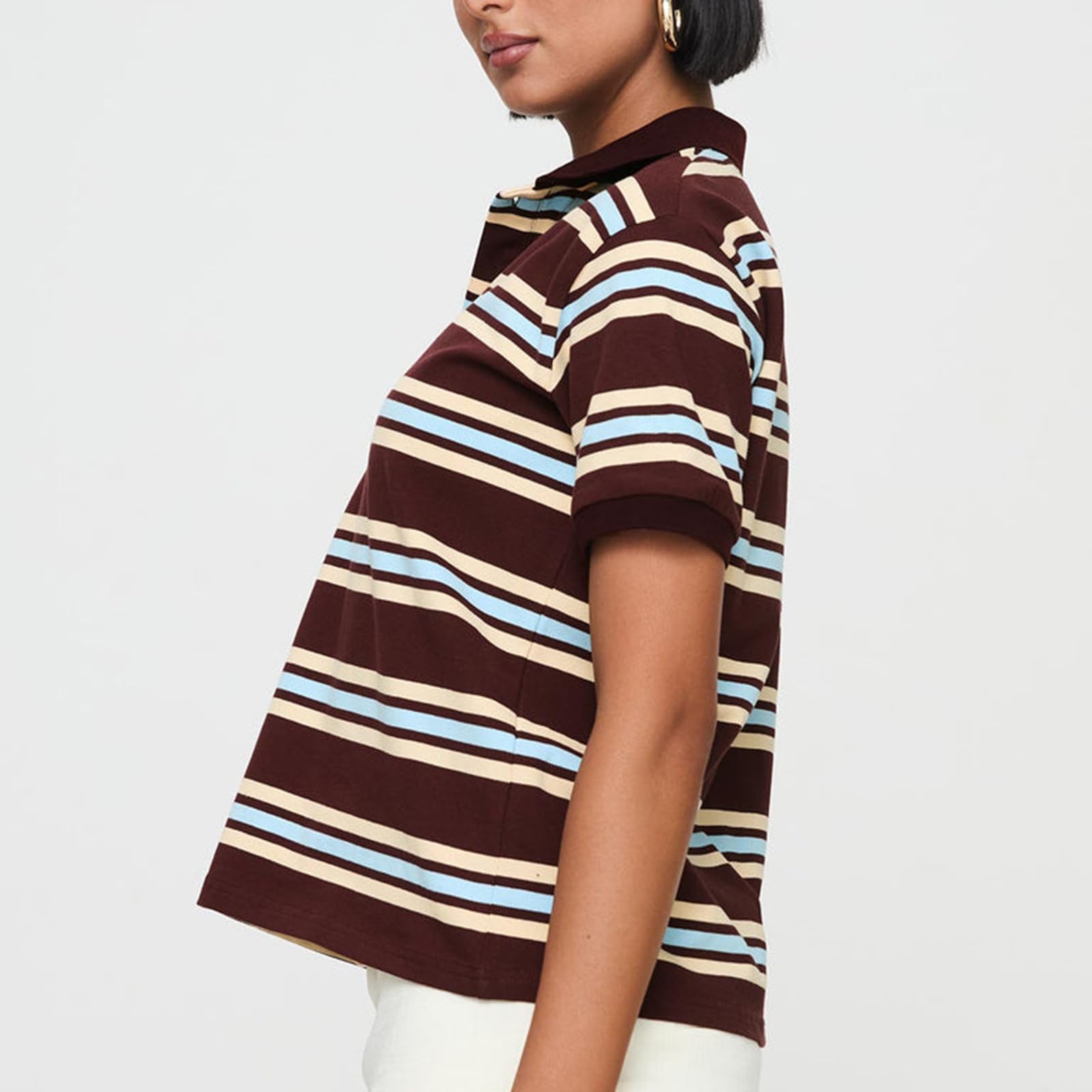 Women Y2K Rugby Polo Shirt 00S Grunge Collared Button V Neck Short Sleeve Striped Preppy Pullover Tops Streetwear - Image 6