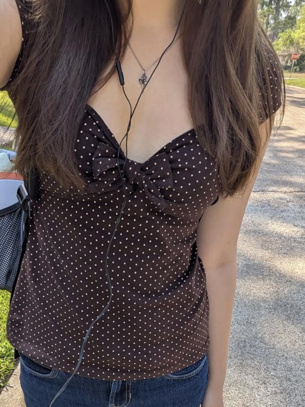 Women Y2K Tie Up Polka Dot T-Shirt Coquette Aesthetic Babydoll Crop Top Preppy Vintage Short Sleeve Milkmaid Tees - Image 7