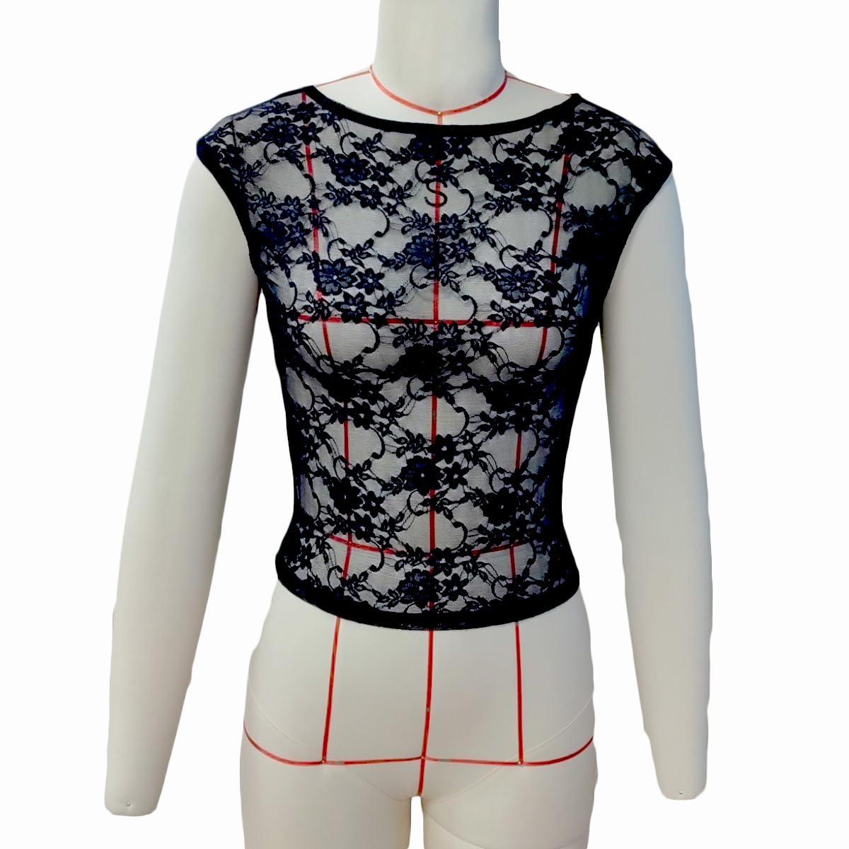 Women Y2K Vintage Floral Lace Crop Top Goth Grunge Cap Sleeve Scoop Neck See-Through Open Back Sheer Mesh Baby Tees - Image 6